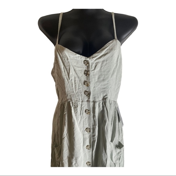 𝅺GOOD LUCK GEM Button Front Sleeveless Midi Dress sage green - Picture 3 of 13